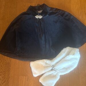 Navy Satin Cape with Rhinestone Closure